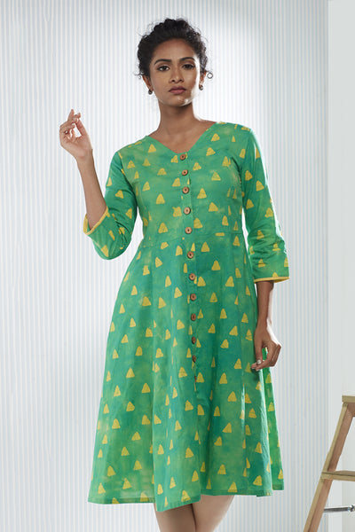 Cotton Triangle Batik Dress - Green and ...